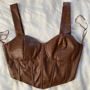 Brown leather corset crop top s-m